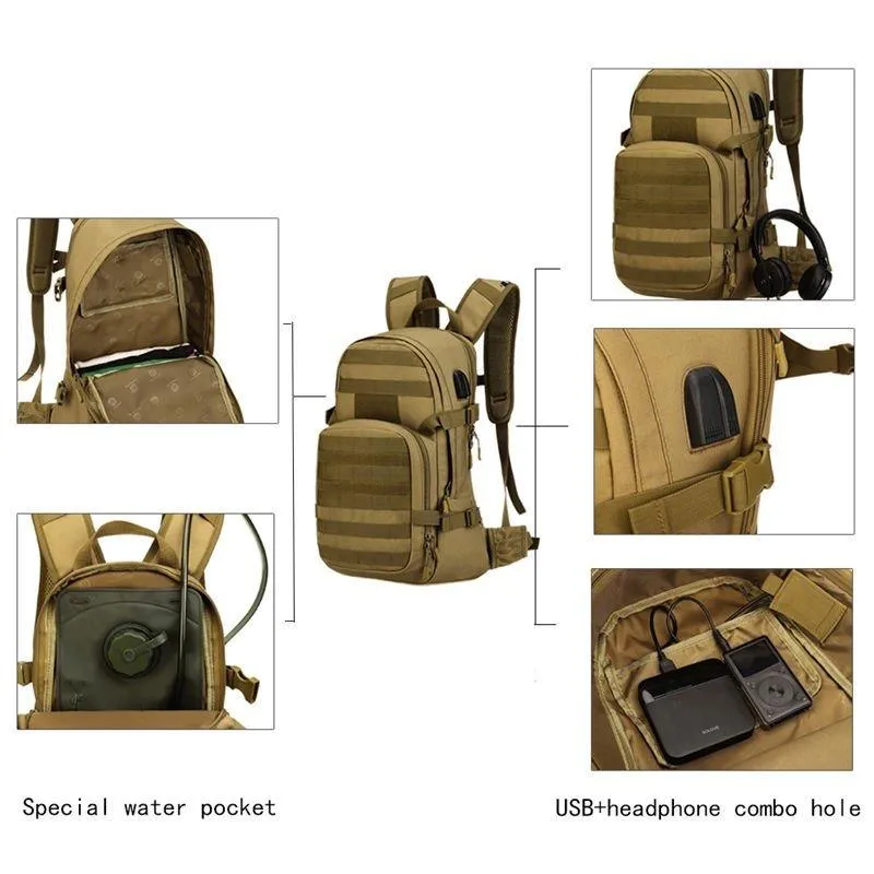 25L Molle Backpack USB Charging Camping Rucksack