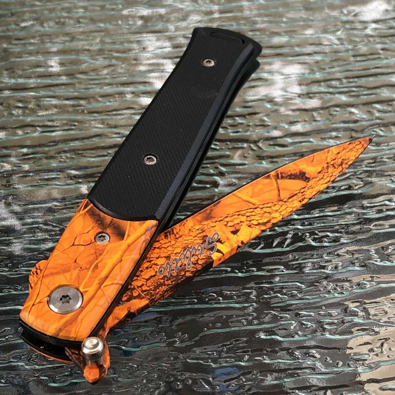 9" Tac Force Jungle Orange Camo Tactical Stiletto G10 Pocket Knife