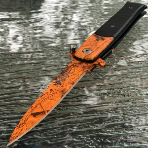 9" Tac Force Jungle Orange Camo Tactical Stiletto G10 Pocket Knife