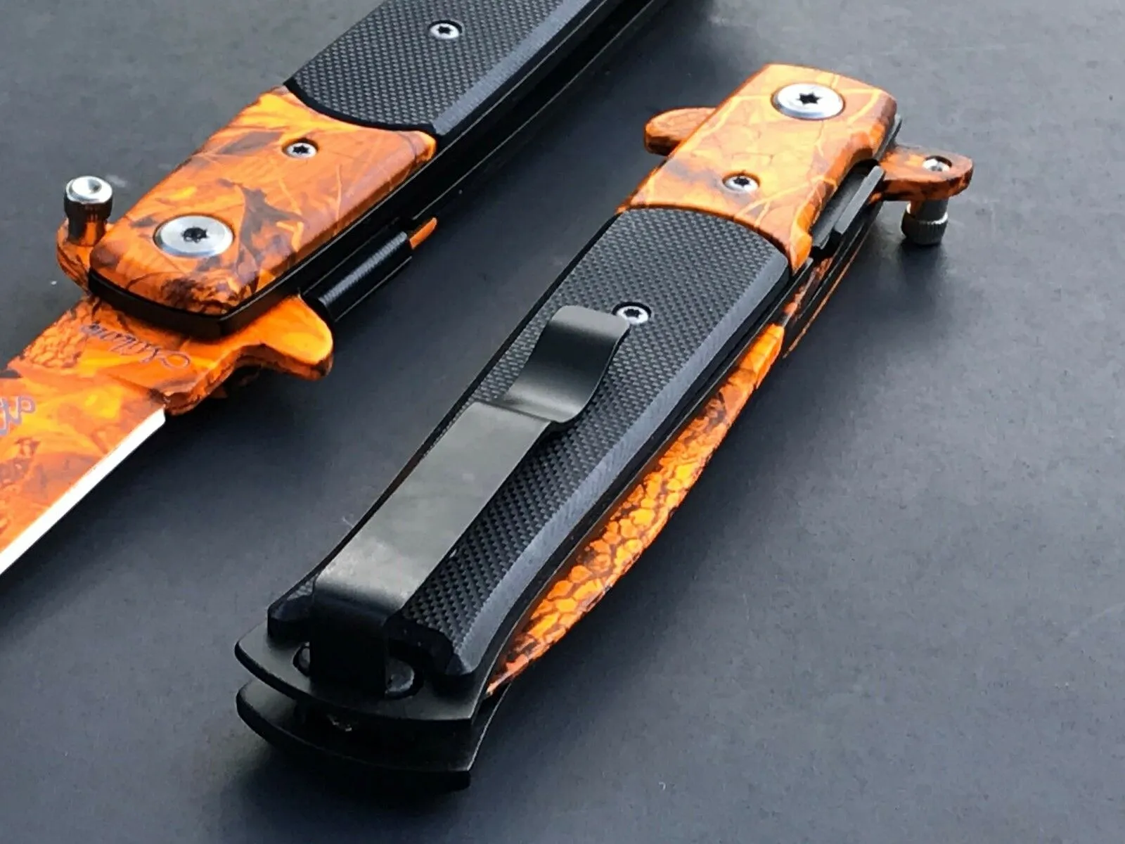 9" Tac Force Jungle Orange Camo Tactical Stiletto G10 Pocket Knife