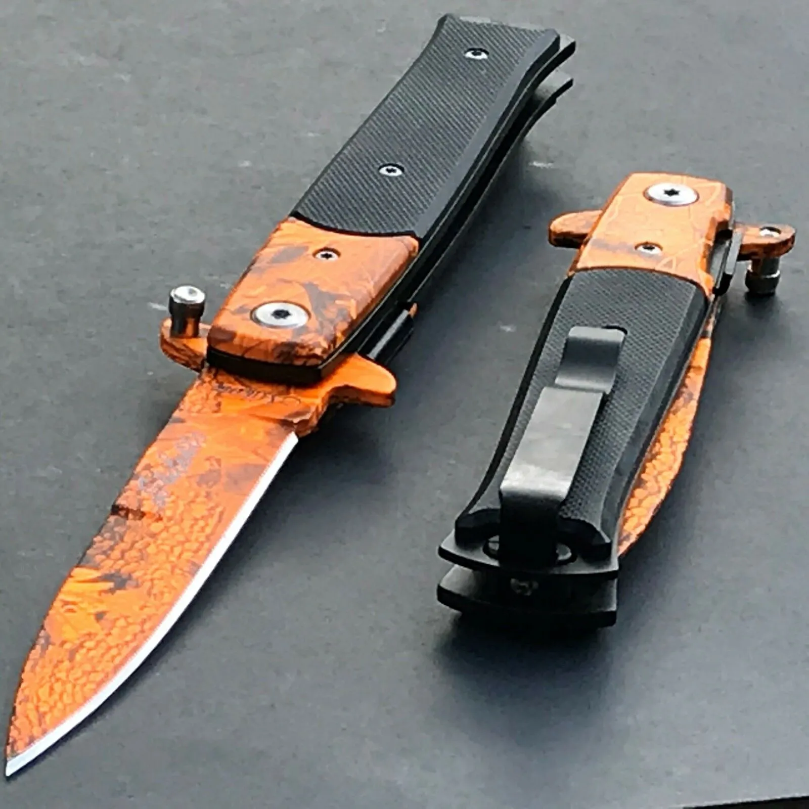 9" Tac Force Jungle Orange Camo Tactical Stiletto G10 Pocket Knife