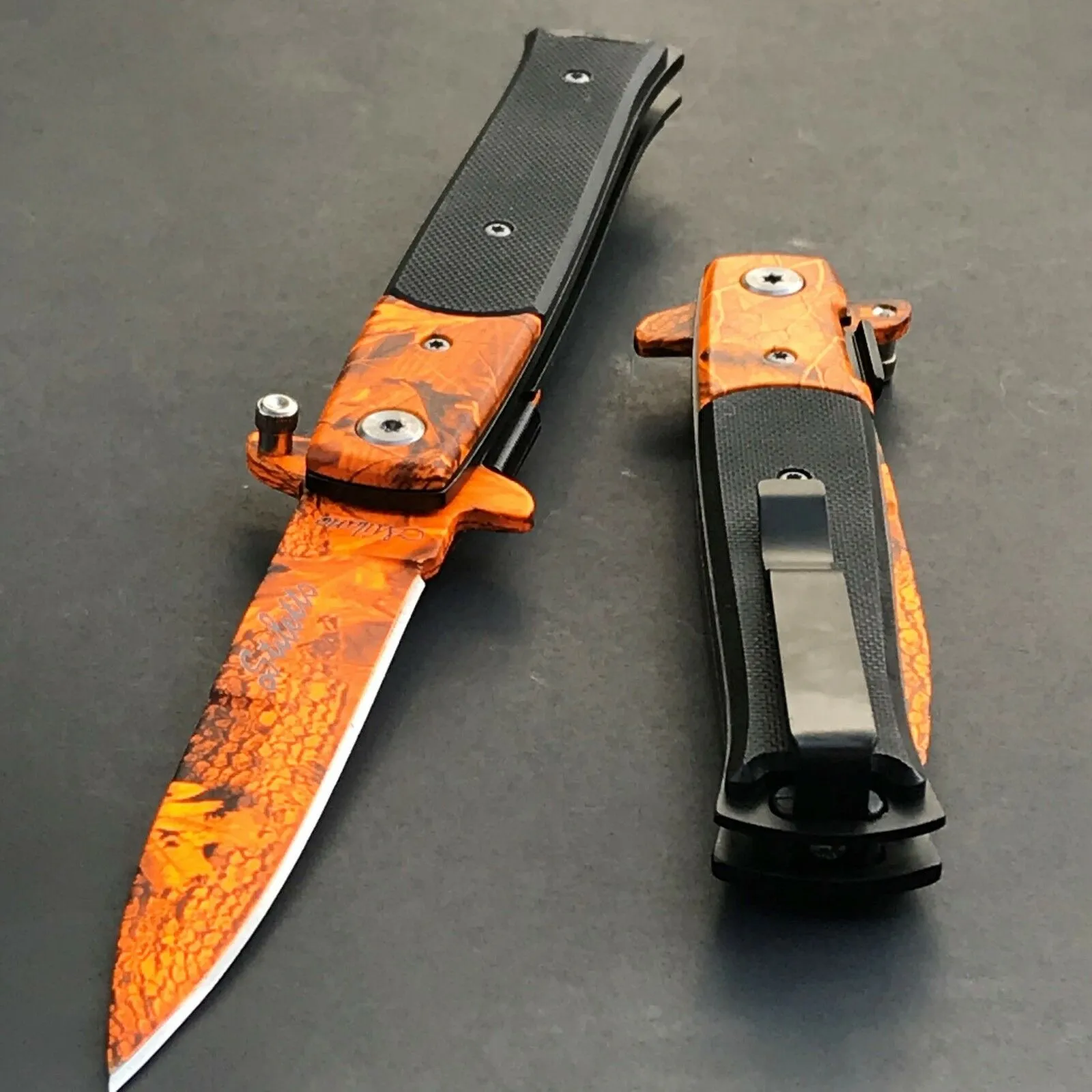 9" Tac Force Jungle Orange Camo Tactical Stiletto G10 Pocket Knife