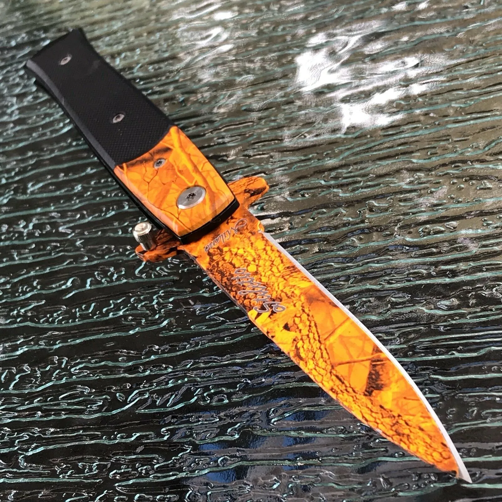 9" Tac Force Jungle Orange Camo Tactical Stiletto G10 Pocket Knife