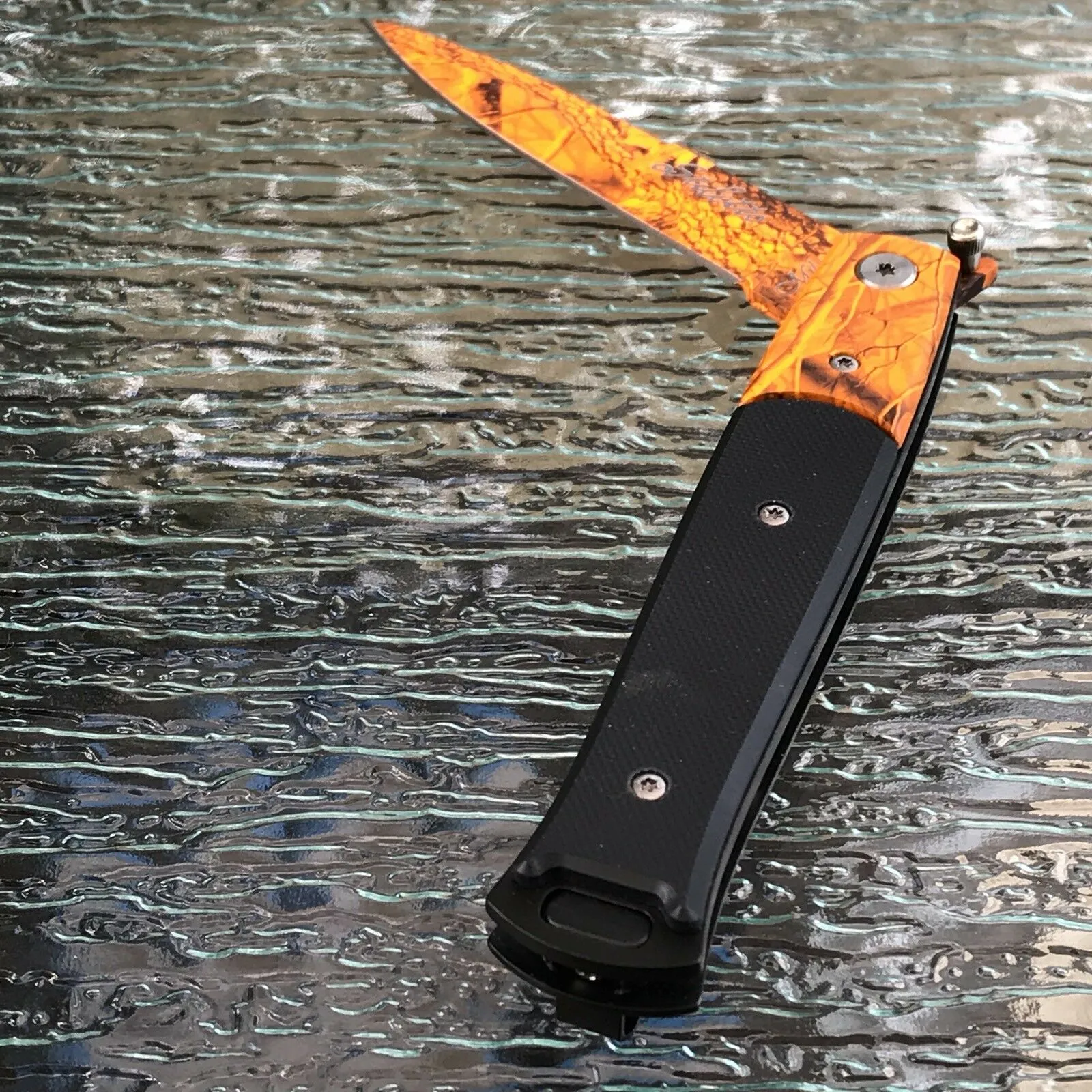 9" Tac Force Jungle Orange Camo Tactical Stiletto G10 Pocket Knife