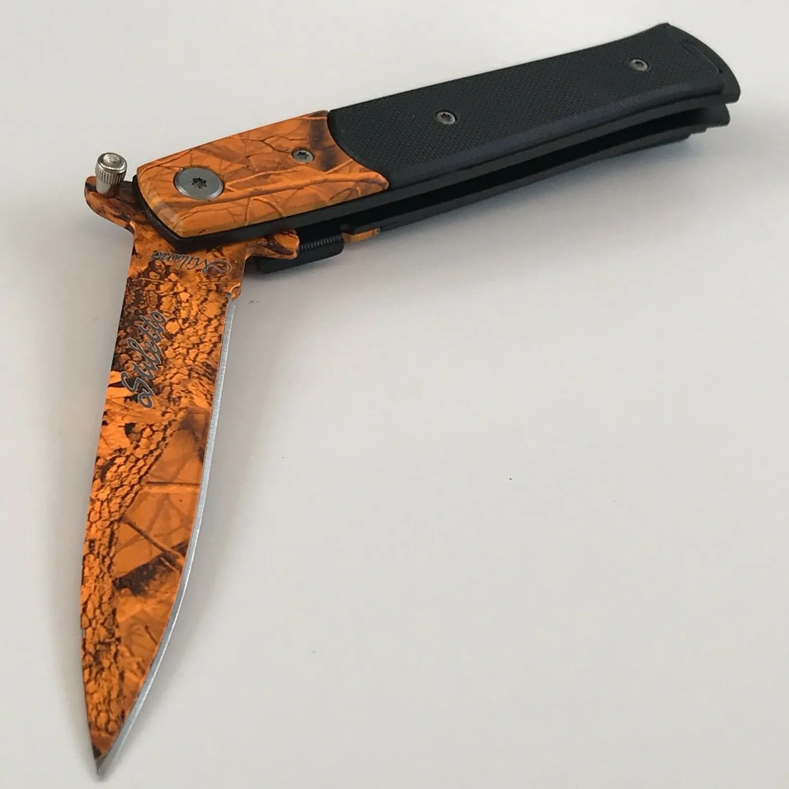 9" Tac Force Jungle Orange Camo Tactical Stiletto G10 Pocket Knife