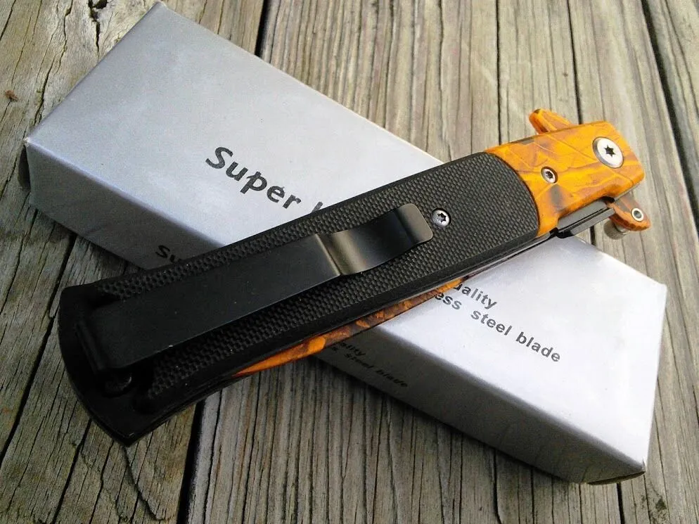 9" Tac Force Jungle Orange Camo Tactical Stiletto G10 Pocket Knife