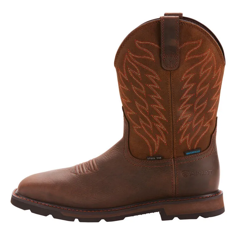 Ariat Men's 10" Groundbeaker Wide Square Toe Waterproof Steel Toe Work Boot - Dark Brown 10024992