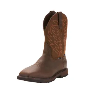 Ariat Men's 10" Groundbeaker Wide Square Toe Waterproof Steel Toe Work Boot - Dark Brown 10024992