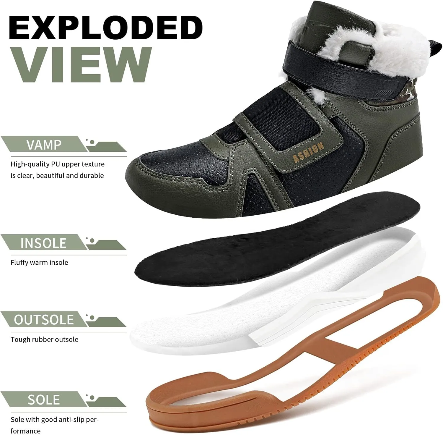 ASHION Kids Snow Boots for Boys Girls Winter High Top Non-Slip Boots Cold Weather Faux Fur Lined Warm Boots