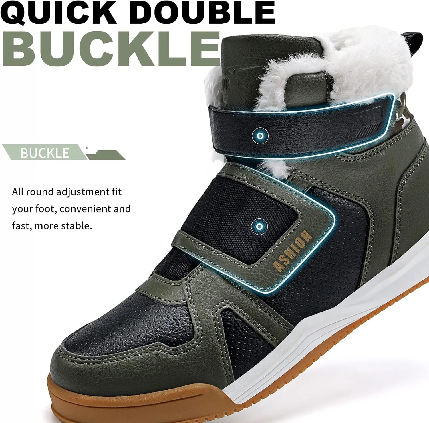 ASHION Kids Snow Boots for Boys Girls Winter High Top Non-Slip Boots Cold Weather Faux Fur Lined Warm Boots