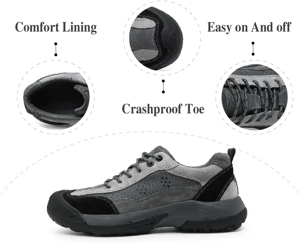 Asifn Mens Leather Outdoor Hiking Shoes Casual Breathable Sneakers Non-Slip Wearable Work Shoes Comfortable Driving Shoes