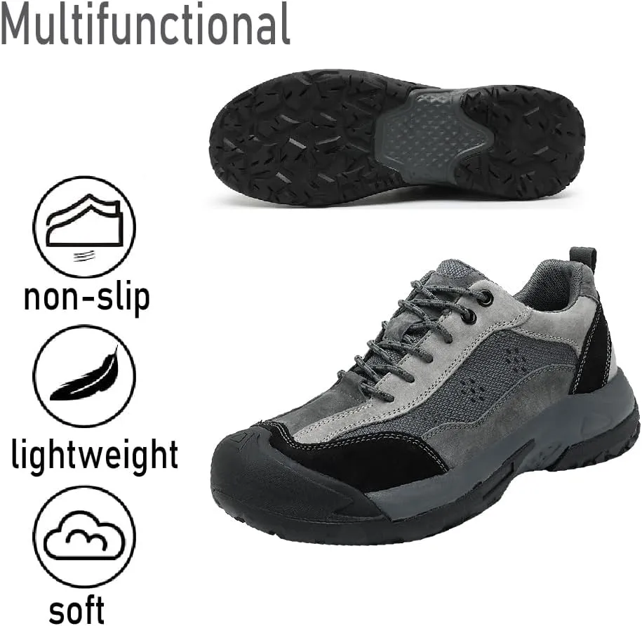 Asifn Mens Leather Outdoor Hiking Shoes Casual Breathable Sneakers Non-Slip Wearable Work Shoes Comfortable Driving Shoes