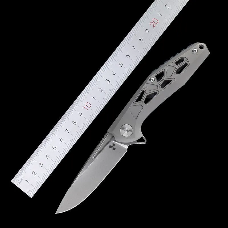 Best Titanium Alloy Handle D2 Steel Tactical Jungle Pocket Hunting Knife Folding Knives With Grey Titanium Surface