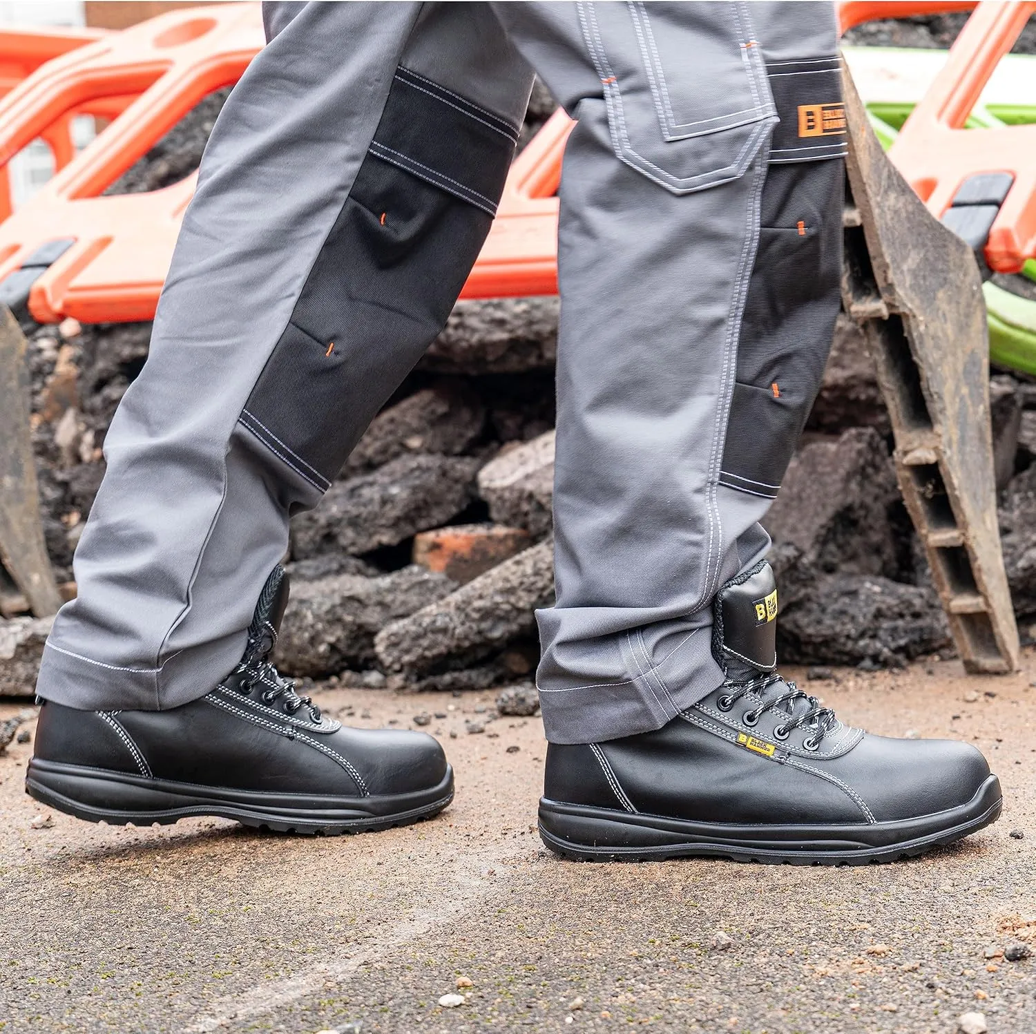 Black Hammer Mens Leather Safety Boots S3 SRC Composite Toe Cap Kevlar Non Metallic Metal Free Lightweight Work Shoes Ankle Hiker 1500 Black