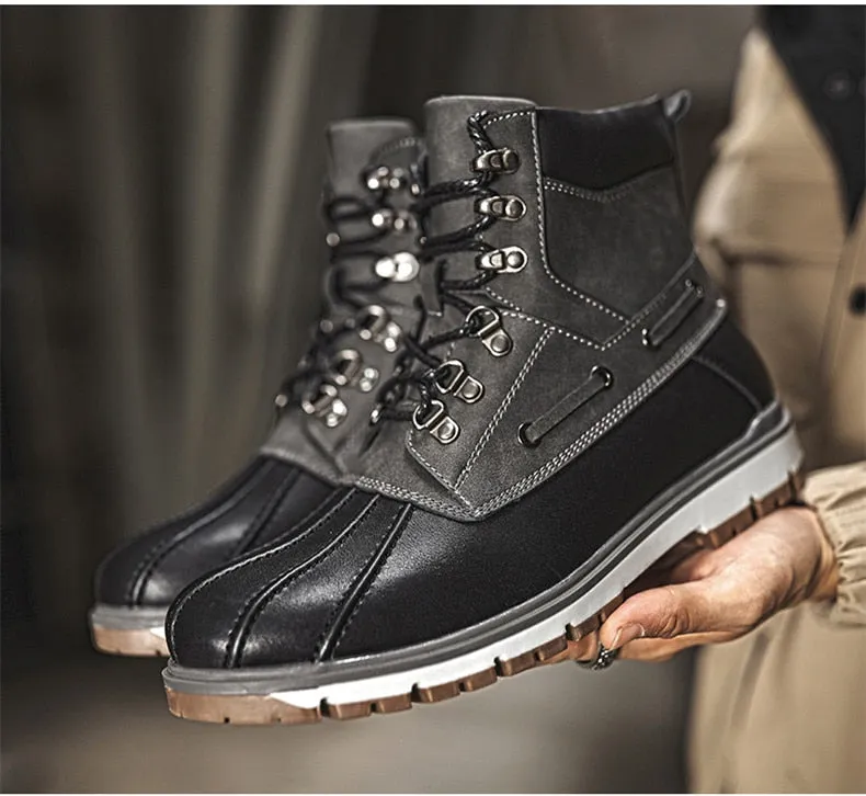 Boots Thick Plush Warm Snow Boots Lace-UP Men Ankle Boots Outdoor Waterproof Men's Motorcycle Boots