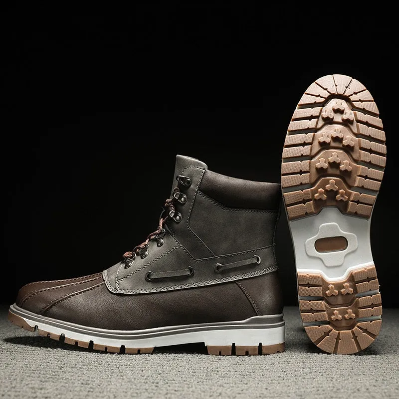 Boots Thick Plush Warm Snow Boots Lace-UP Men Ankle Boots Outdoor Waterproof Men's Motorcycle Boots
