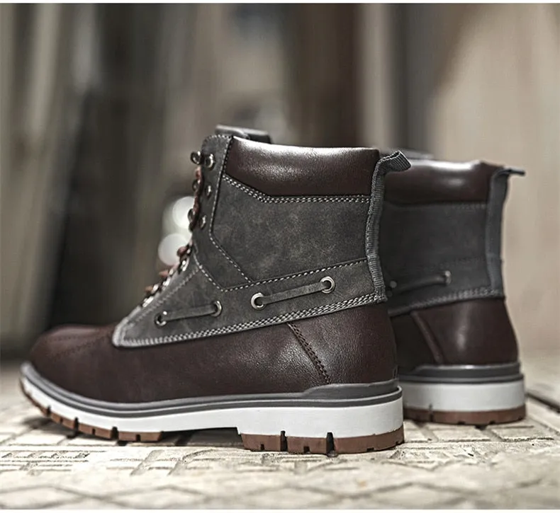 Boots Thick Plush Warm Snow Boots Lace-UP Men Ankle Boots Outdoor Waterproof Men's Motorcycle Boots