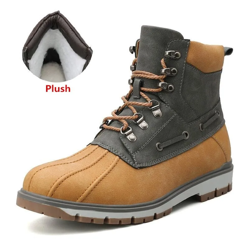 Boots Thick Plush Warm Snow Boots Lace-UP Men Ankle Boots Outdoor Waterproof Men's Motorcycle Boots