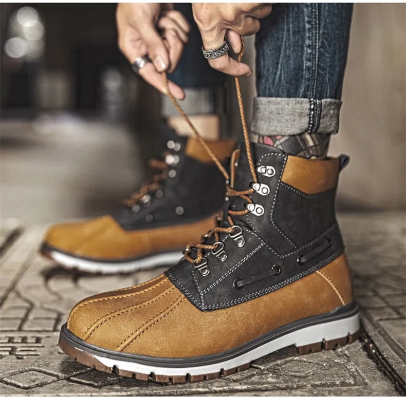 Boots Thick Plush Warm Snow Boots Lace-UP Men Ankle Boots Outdoor Waterproof Men's Motorcycle Boots