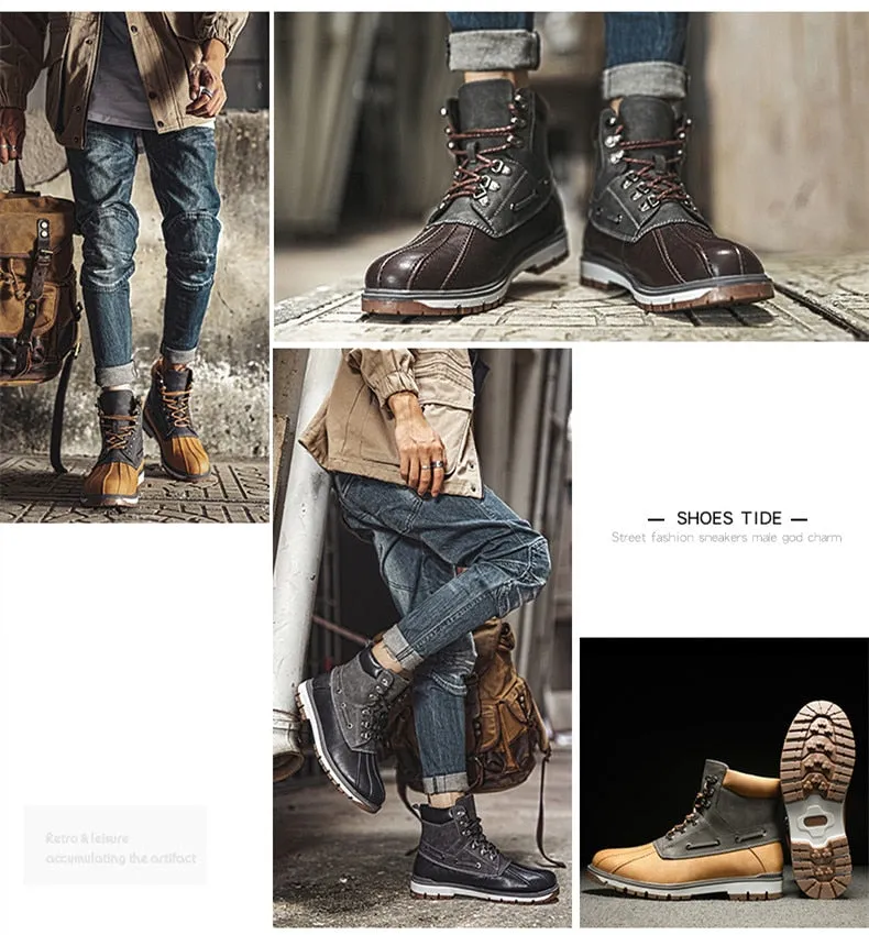 Boots Thick Plush Warm Snow Boots Lace-UP Men Ankle Boots Outdoor Waterproof Men's Motorcycle Boots