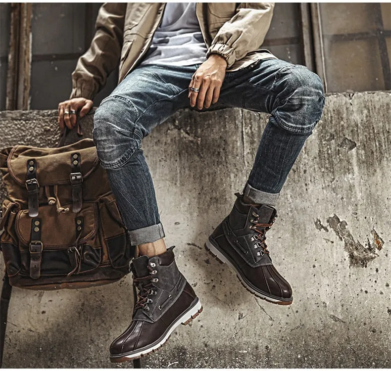 Boots Thick Plush Warm Snow Boots Lace-UP Men Ankle Boots Outdoor Waterproof Men's Motorcycle Boots