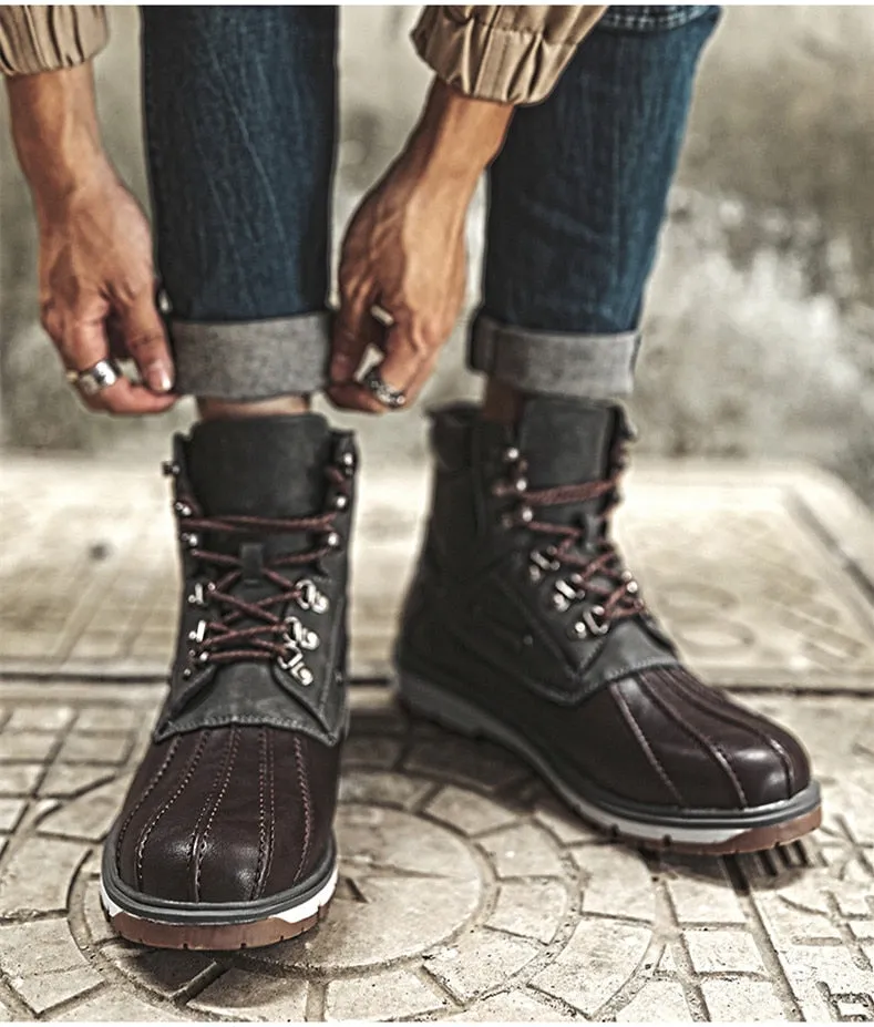 Boots Thick Plush Warm Snow Boots Lace-UP Men Ankle Boots Outdoor Waterproof Men's Motorcycle Boots