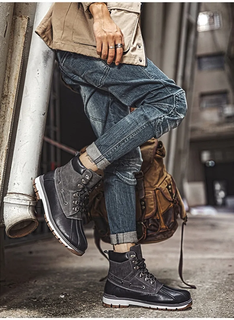 Boots Thick Plush Warm Snow Boots Lace-UP Men Ankle Boots Outdoor Waterproof Men's Motorcycle Boots