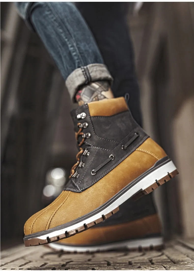 Boots Thick Plush Warm Snow Boots Lace-UP Men Ankle Boots Outdoor Waterproof Men's Motorcycle Boots