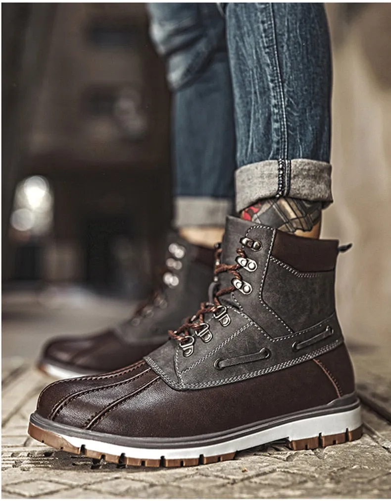 Boots Thick Plush Warm Snow Boots Lace-UP Men Ankle Boots Outdoor Waterproof Men's Motorcycle Boots