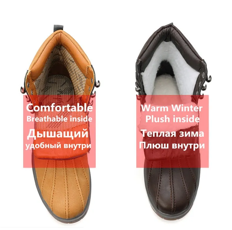 Boots Thick Plush Warm Snow Boots Lace-UP Men Ankle Boots Outdoor Waterproof Men's Motorcycle Boots