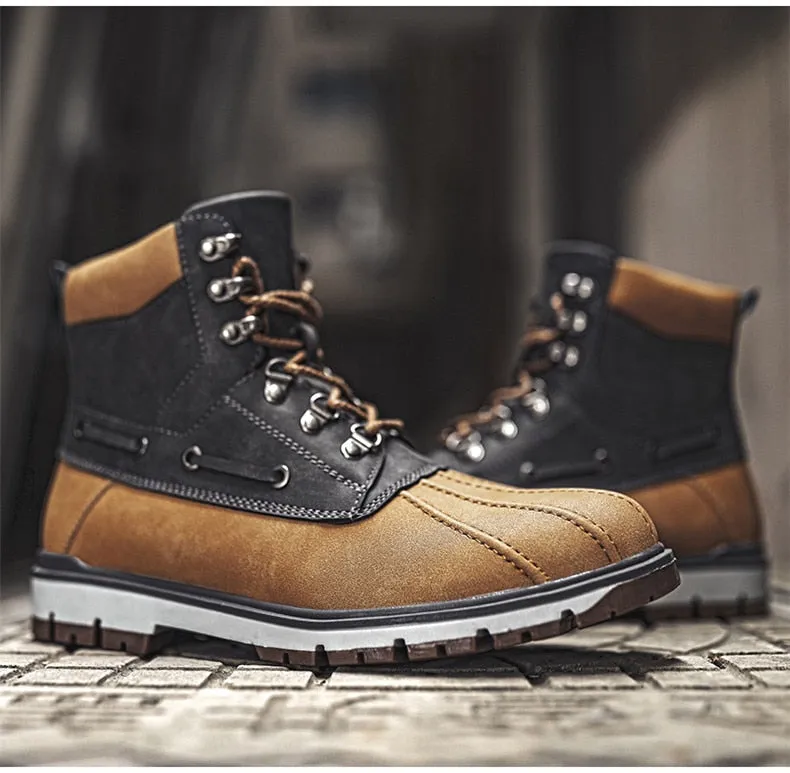 Boots Thick Plush Warm Snow Boots Lace-UP Men Ankle Boots Outdoor Waterproof Men's Motorcycle Boots