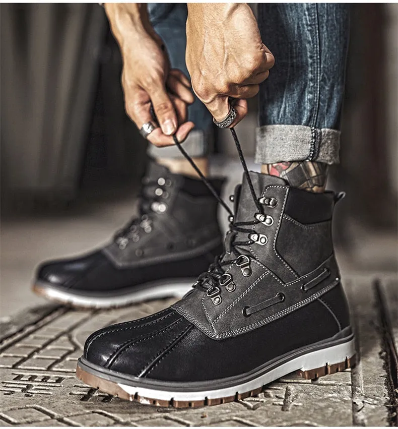 Boots Thick Plush Warm Snow Boots Lace-UP Men Ankle Boots Outdoor Waterproof Men's Motorcycle Boots