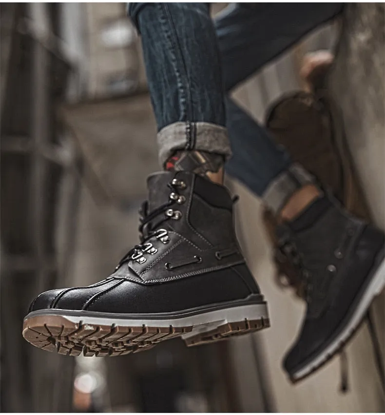 Boots Thick Plush Warm Snow Boots Lace-UP Men Ankle Boots Outdoor Waterproof Men's Motorcycle Boots