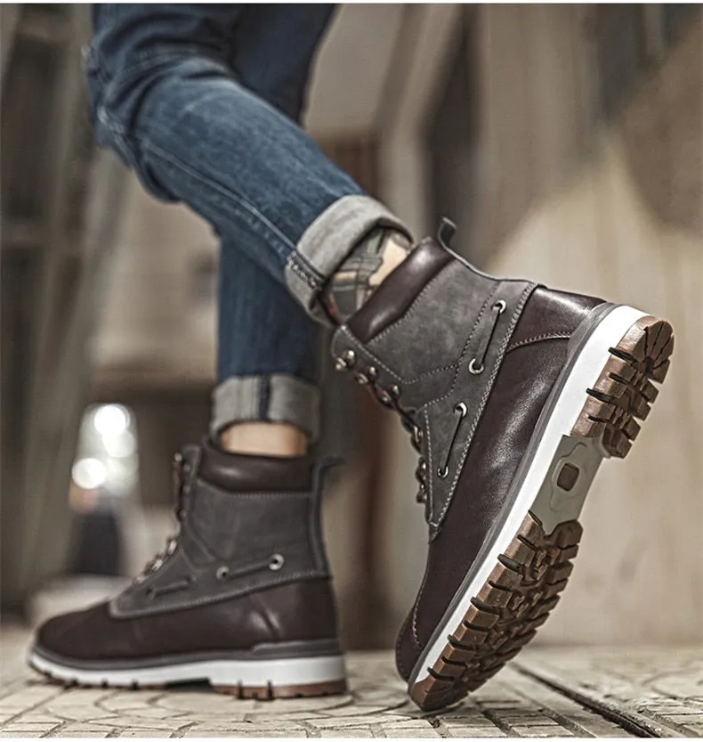 Boots Thick Plush Warm Snow Boots Lace-UP Men Ankle Boots Outdoor Waterproof Men's Motorcycle Boots
