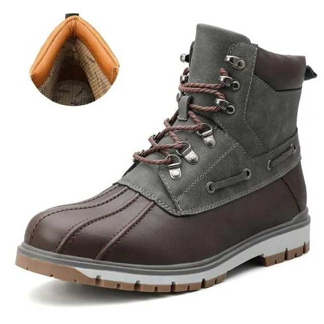 Boots Thick Plush Warm Snow Boots Lace-UP Men Ankle Boots Outdoor Waterproof Men's Motorcycle Boots