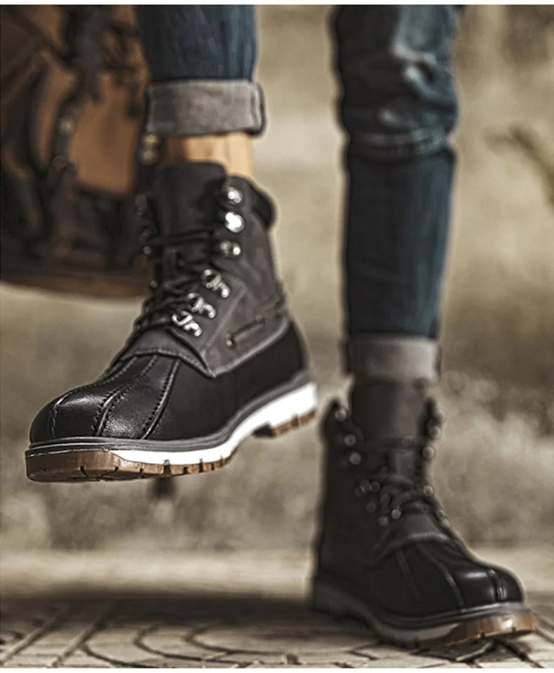 Boots Thick Plush Warm Snow Boots Lace-UP Men Ankle Boots Outdoor Waterproof Men's Motorcycle Boots