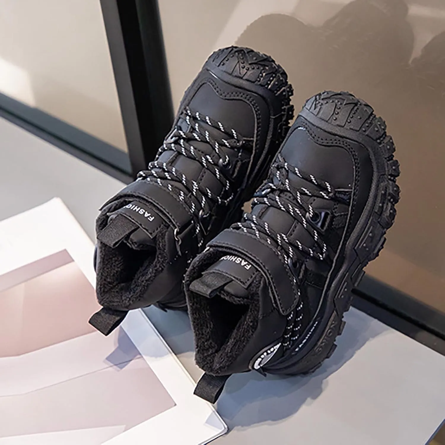 Boys Girls Winter Snow Boots Warm Outdoor Hiking Shoes Waterproof Anti-Slip Boots Outdoor Black Wedge Sneakers Girls