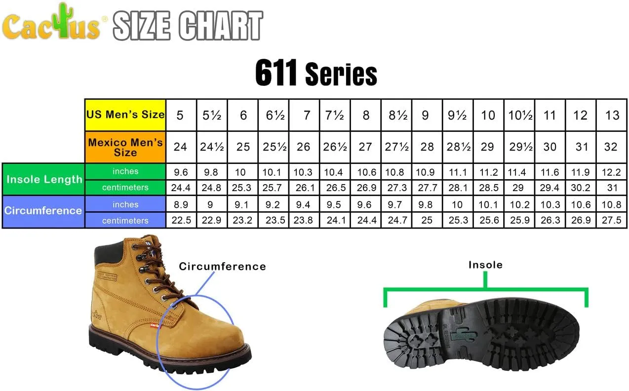 Cactus Mens 611 Insulated Soft Toe 6 Construction Roofing Work Boots Nubuck Leather Rubber Sole Comfortable Industrial Construction Boots