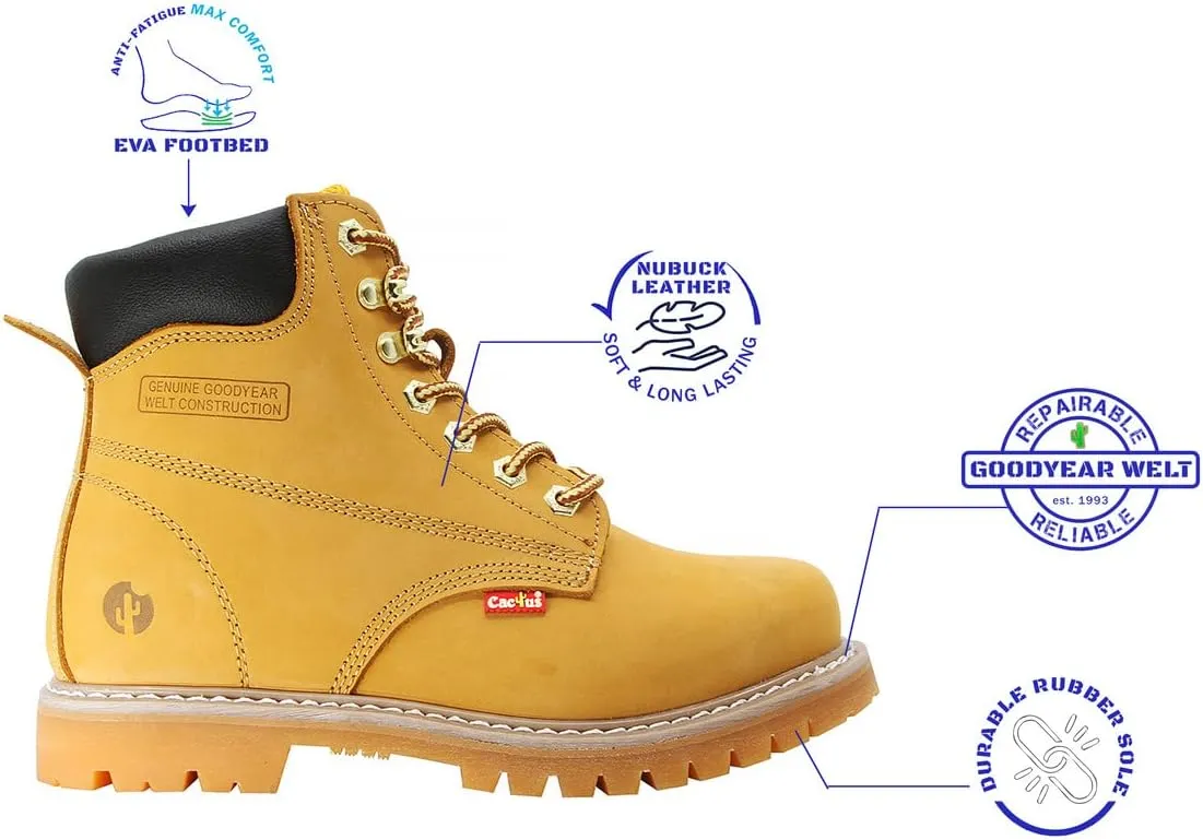 Cactus Mens 611 Insulated Soft Toe 6 Construction Roofing Work Boots Nubuck Leather Rubber Sole Comfortable Industrial Construction Boots