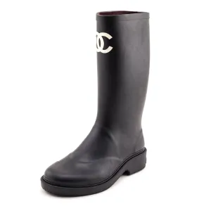 Chanel Black Rubber CC Rain Boot Size US 6 | EU 36