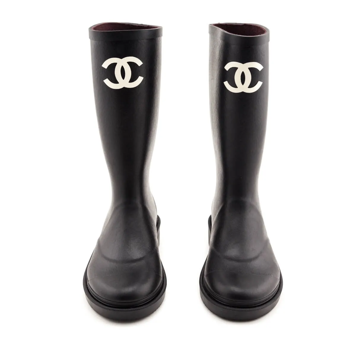 Chanel Black Rubber CC Rain Boot Size US 6 | EU 36