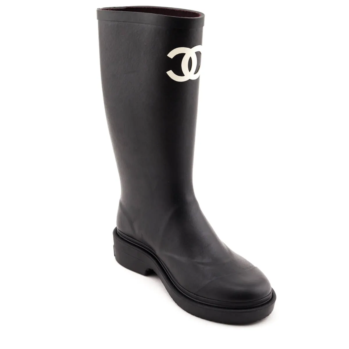 Chanel Black Rubber CC Rain Boot Size US 6 | EU 36