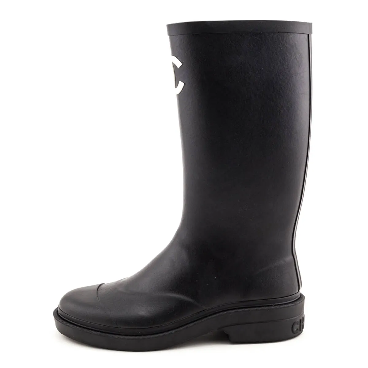 Chanel Black Rubber CC Rain Boot Size US 6 | EU 36