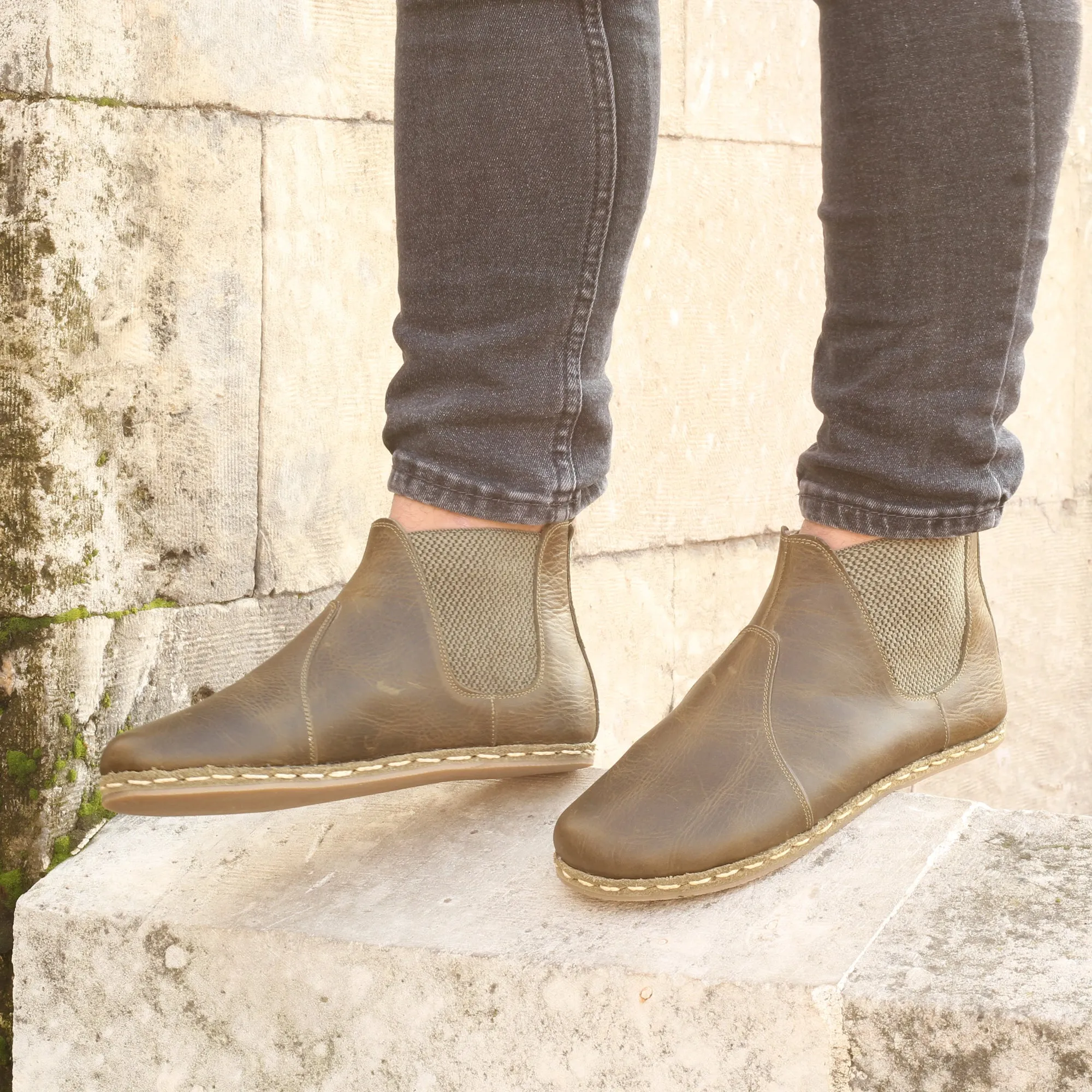 Chelsea Barefoot Boots Military Green Handmade Men's