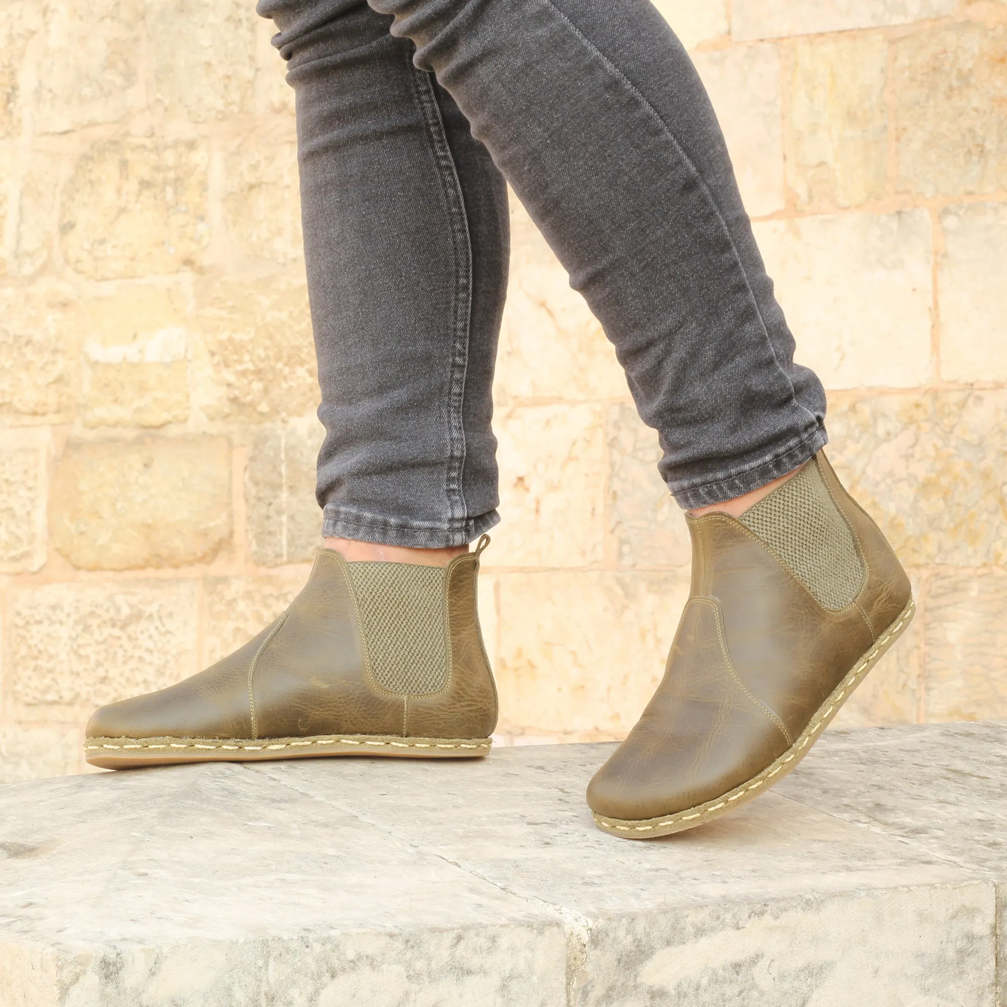 Chelsea Barefoot Boots Military Green Handmade Men's