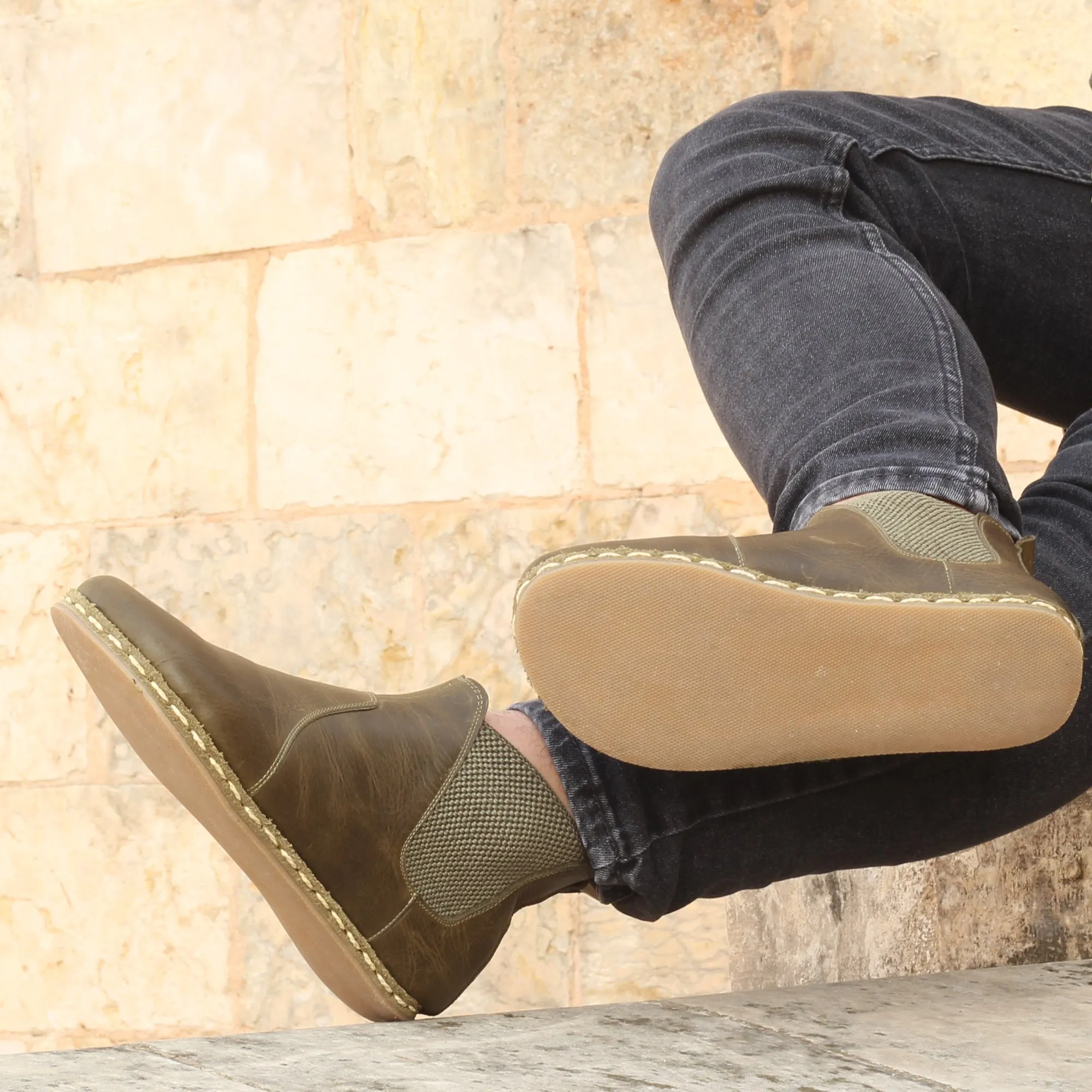 Chelsea Barefoot Boots Military Green Handmade Men's