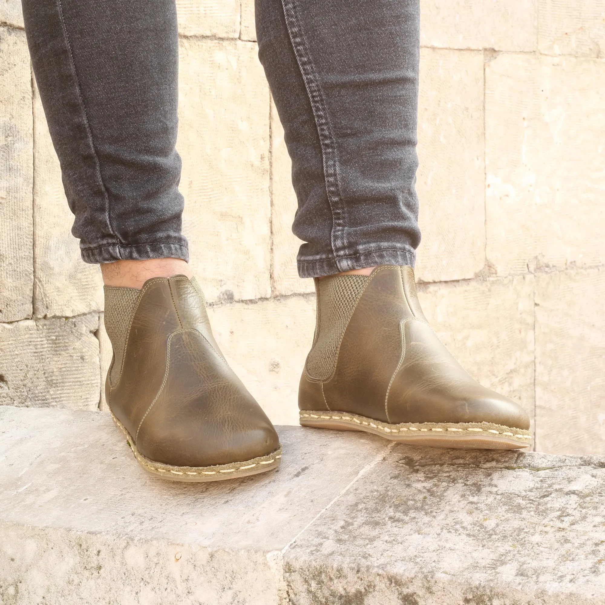 Chelsea Barefoot Boots Military Green Handmade Men's