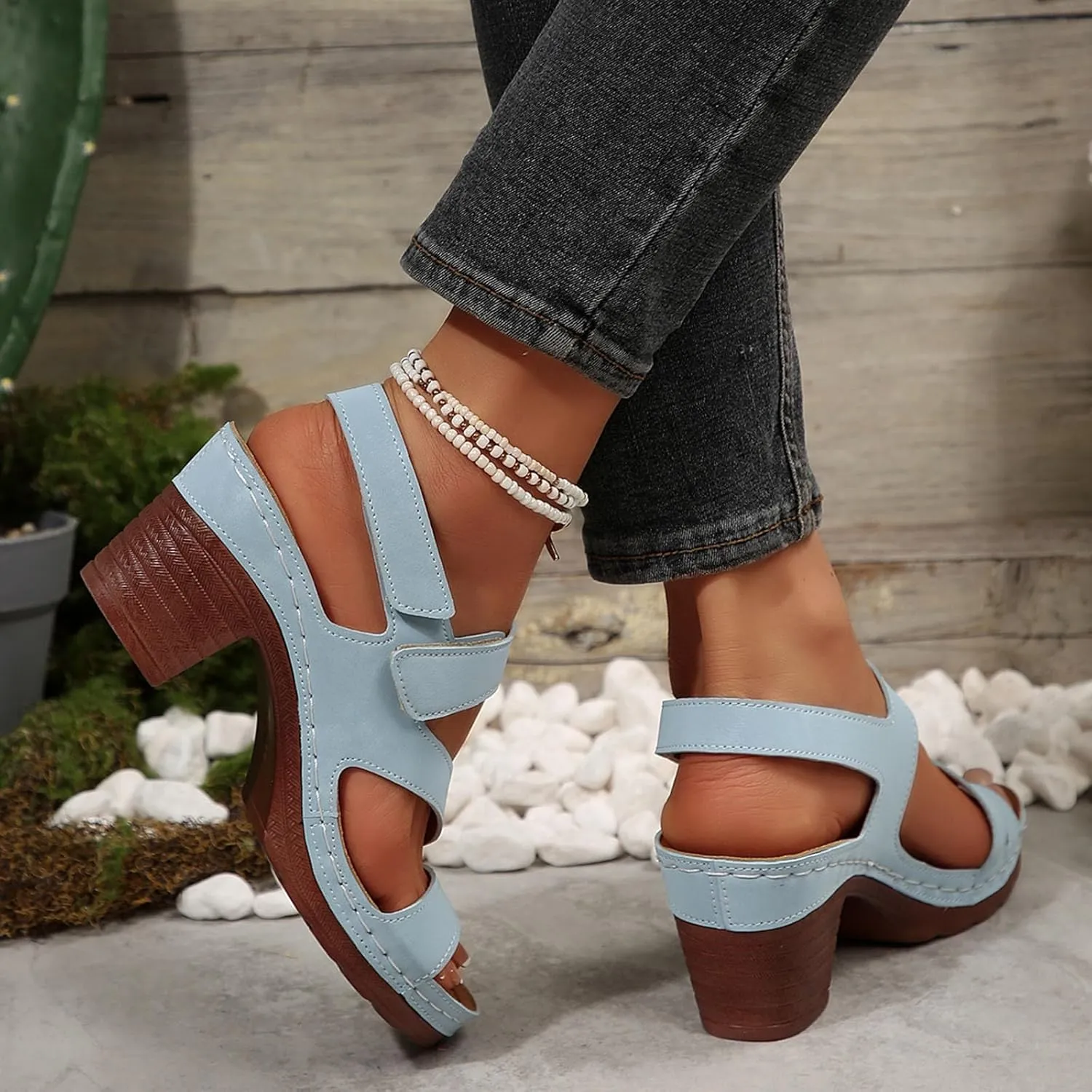 Chunky Heels for Women, Womens Orthopedic Platform Wedge Sandals Dressy Summer Comfortable High Block Heels Ankle Strap Strappy Sandals Dress Shoes for Party Wedding Working