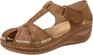 Closed Toe Wedges Sandals for Women, Ankle Strap Hook and Loop Gladiator Flat Causal Summer Shoes Outdoor Beach Athletic Dressy Platform Vintage Casual Hollow Out Orthopedic Comfy Wedge