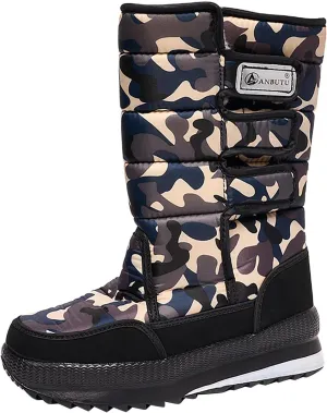 Cold Proof Mid Calf Snow Boots for Men Water Proof Thick Bottom Insulated Winter Boots Fleece Lined Skiing Boots Men